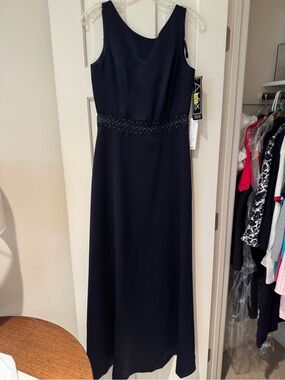 Alex Evenings Navy Beaded-Waist Maxi Dress